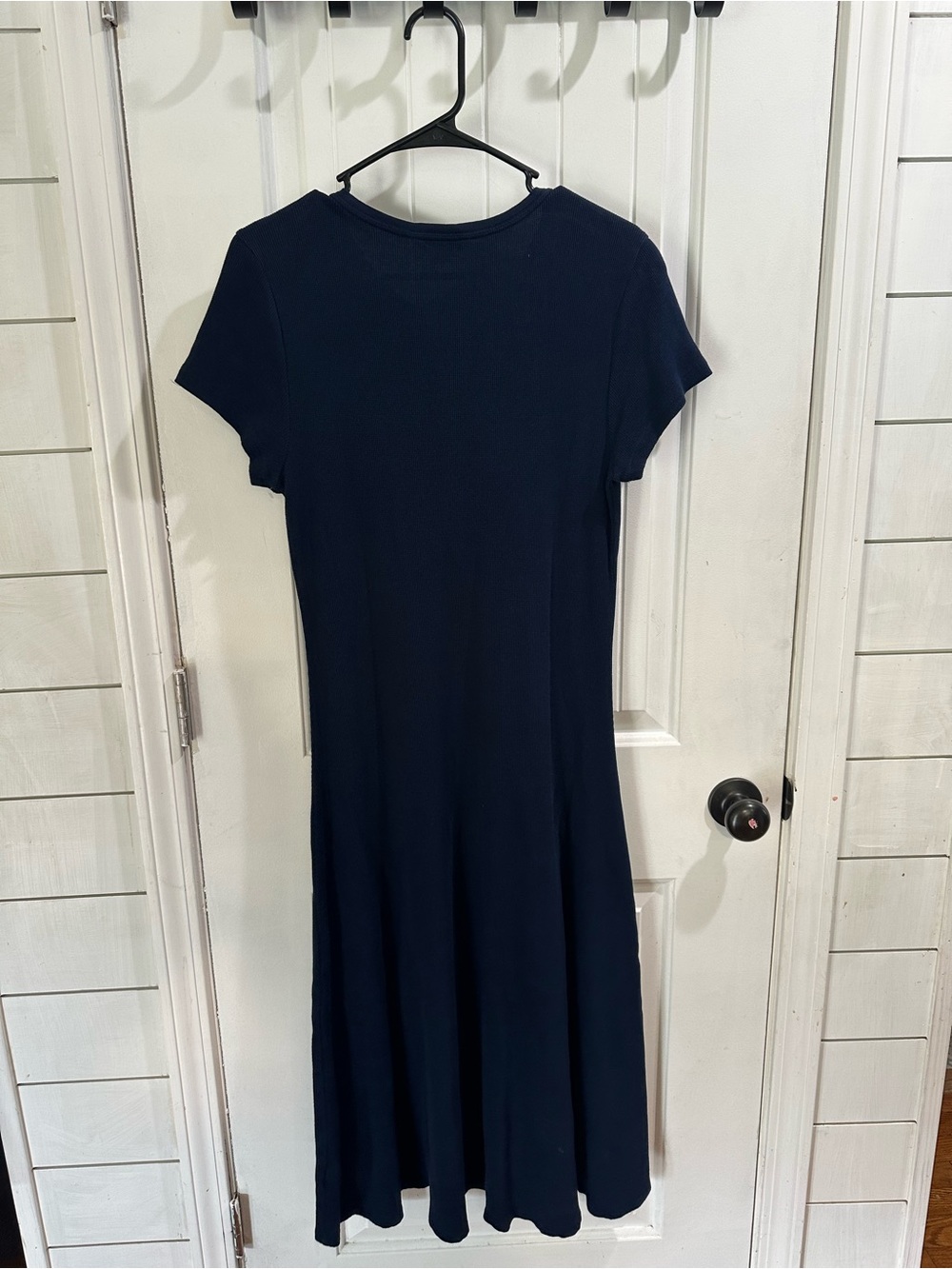 Ralph Lauren Navy Short-Sleeve Midi knit waffle Dress with Button Front fall - Picture 5 of 6